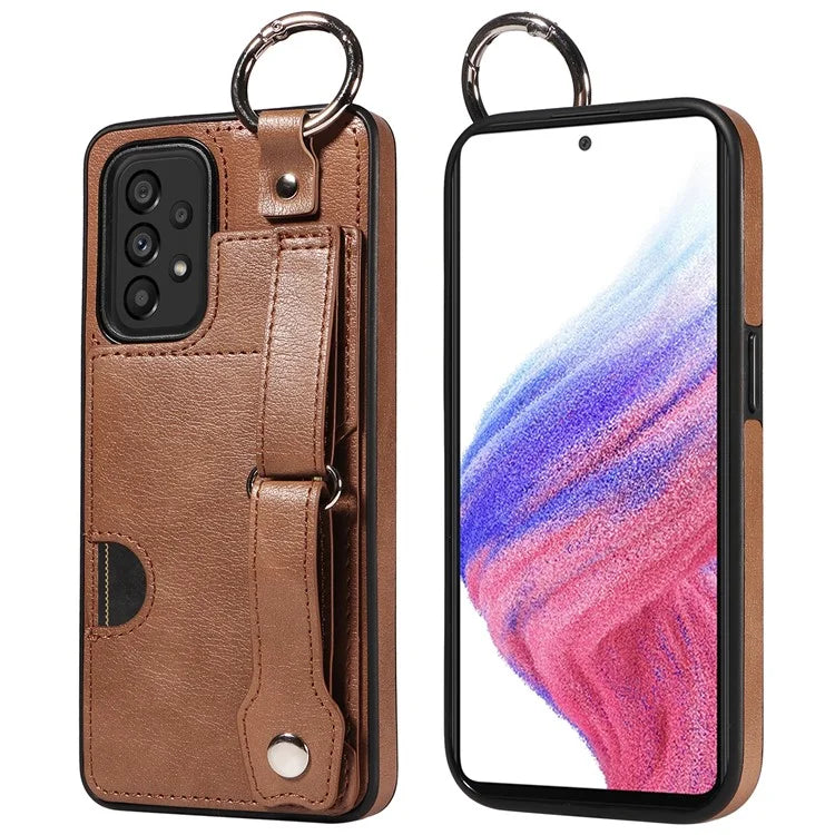 008 For Samsung Galaxy A53 5G Kickstand Case Calf Texture Leather+TPU Phone Case