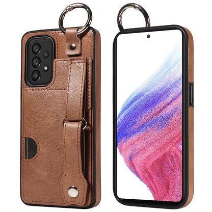 008 For Samsung Galaxy A53 5G Kickstand Case Calf Texture Leather+TPU Phone Case