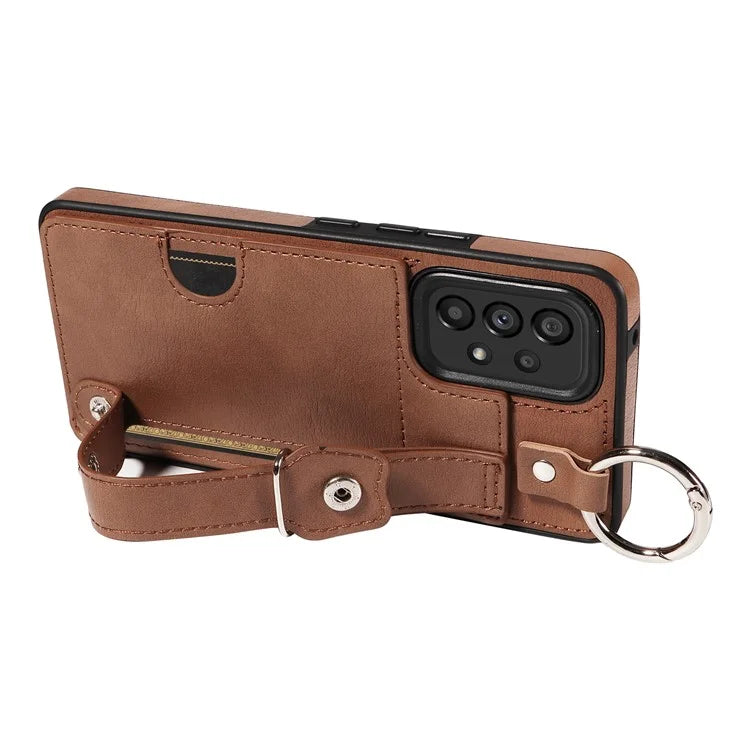 008 For Samsung Galaxy A53 5G Kickstand Case Calf Texture Leather+TPU Phone Case