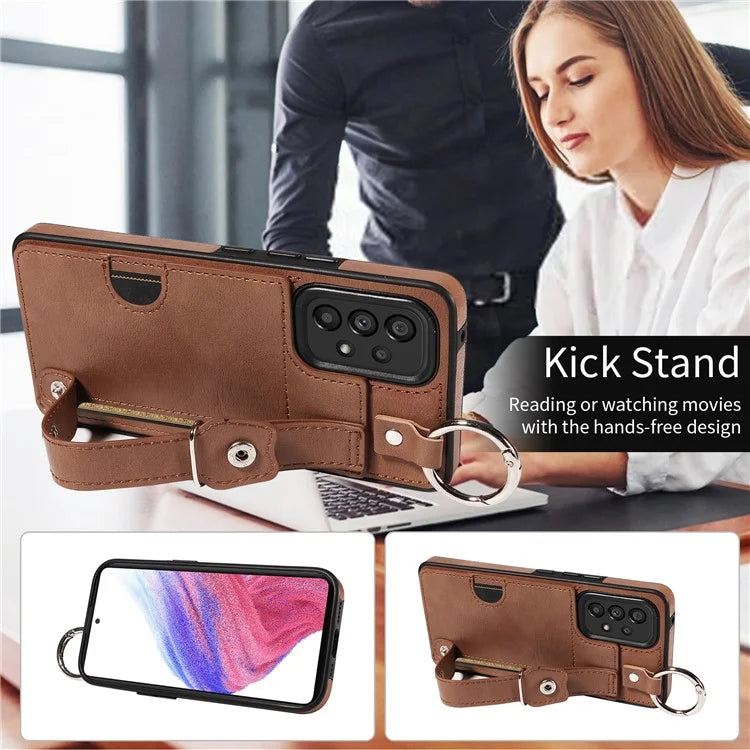 008 For Samsung Galaxy A53 5G Kickstand Case Calf Texture Leather+TPU Phone Case