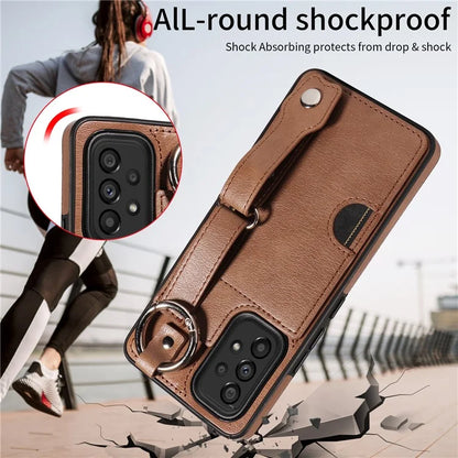 008 For Samsung Galaxy A53 5G Kickstand Case Calf Texture Leather+TPU Phone Case