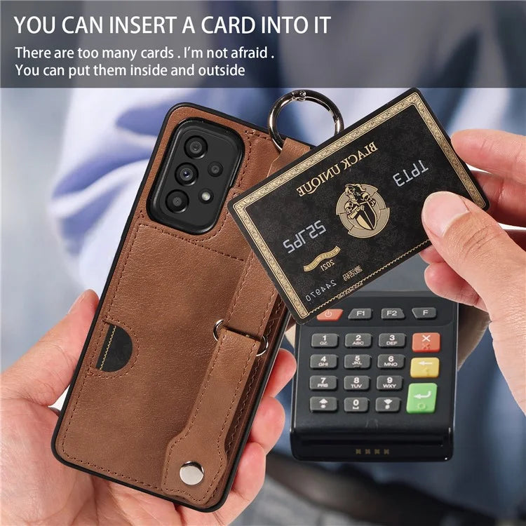 008 For Samsung Galaxy A53 5G Kickstand Case Calf Texture Leather+TPU Phone Case