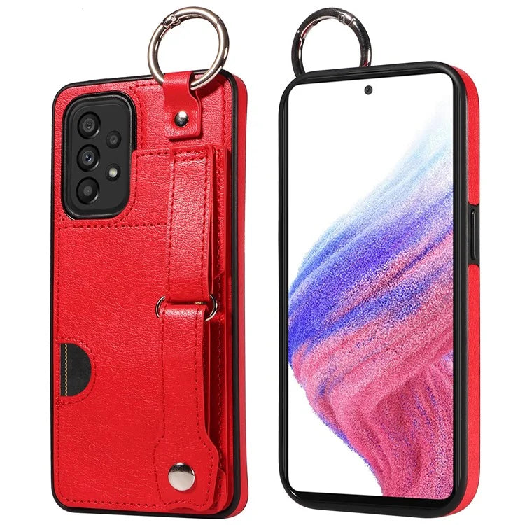008 For Samsung Galaxy A53 5G Kickstand Case Calf Texture Leather+TPU Phone Case