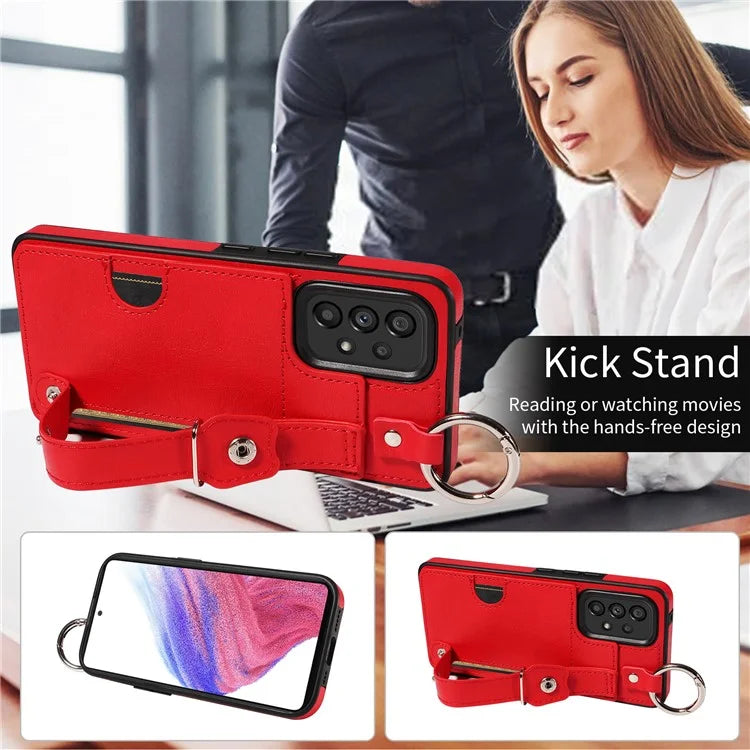 008 For Samsung Galaxy A53 5G Kickstand Case Calf Texture Leather+TPU Phone Case