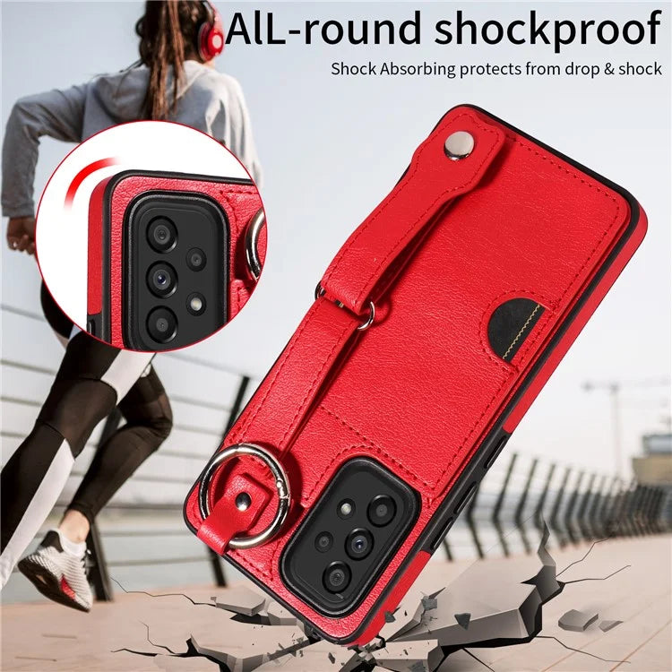 008 For Samsung Galaxy A53 5G Kickstand Case Calf Texture Leather+TPU Phone Case