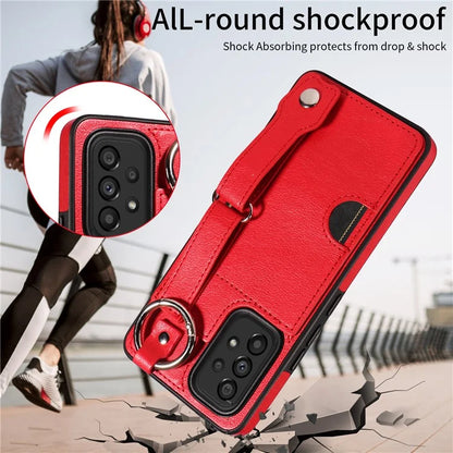 008 For Samsung Galaxy A53 5G Kickstand Case Calf Texture Leather+TPU Phone Case