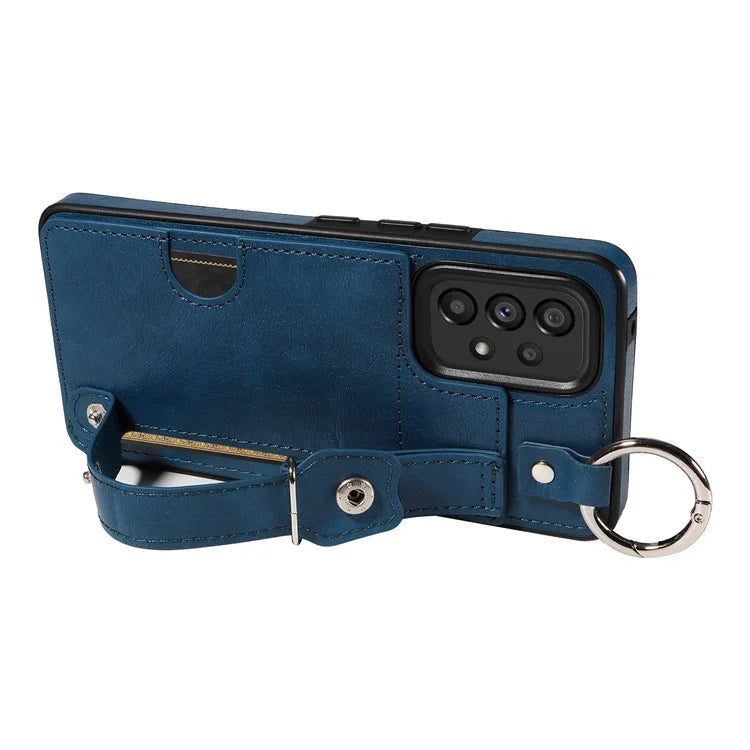 008 For Samsung Galaxy A53 5G Kickstand Case Calf Texture Leather+TPU Phone Case