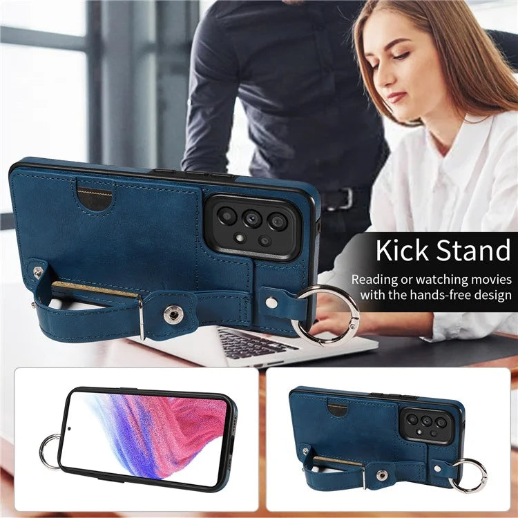 008 For Samsung Galaxy A53 5G Kickstand Case Calf Texture Leather+TPU Phone Case