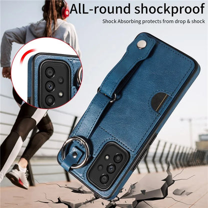 008 For Samsung Galaxy A53 5G Kickstand Case Calf Texture Leather+TPU Phone Case