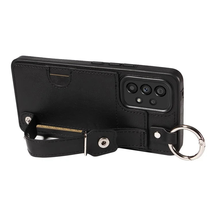 008 For Samsung Galaxy A53 5G Kickstand Case Calf Texture Leather+TPU Phone Case