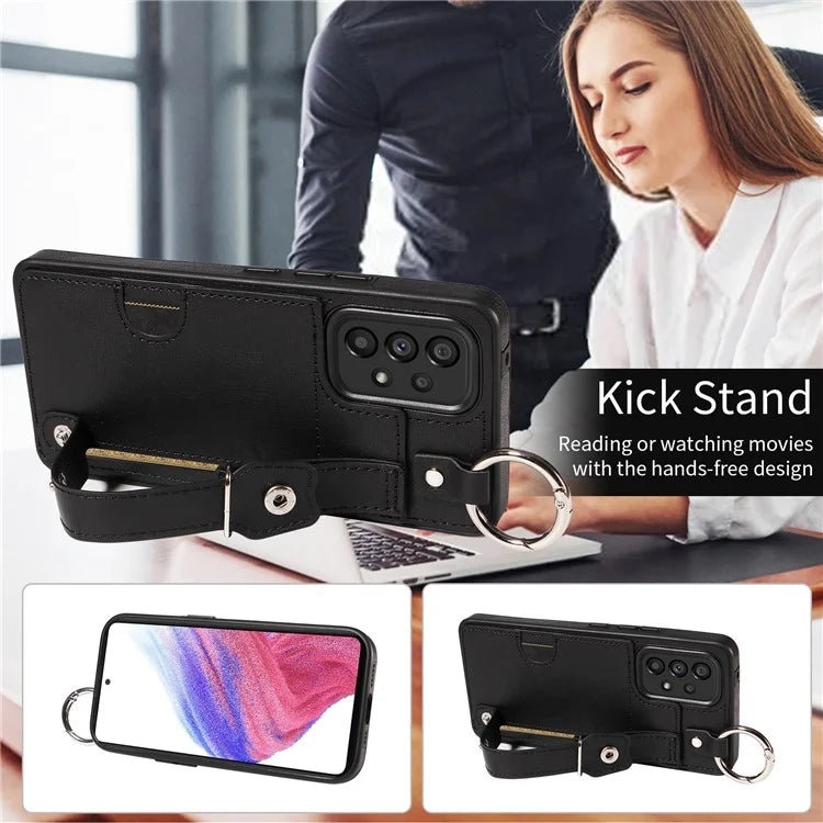 008 For Samsung Galaxy A53 5G Kickstand Case Calf Texture Leather+TPU Phone Case