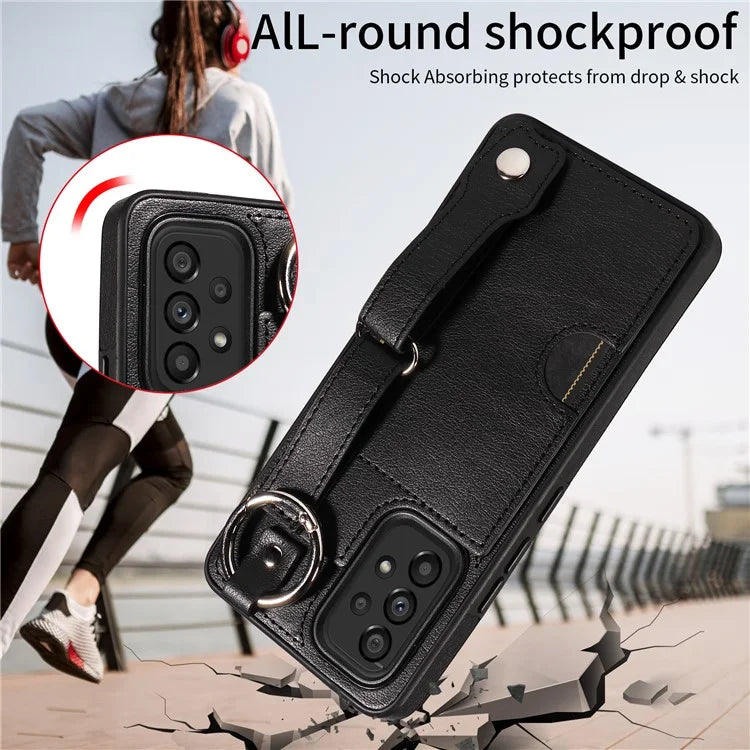 008 For Samsung Galaxy A53 5G Kickstand Case Calf Texture Leather+TPU Phone Case