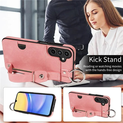 008 For Samsung Galaxy A15 4G Case Kickstand Leather Coated TPU Phone Cover with Card Slot