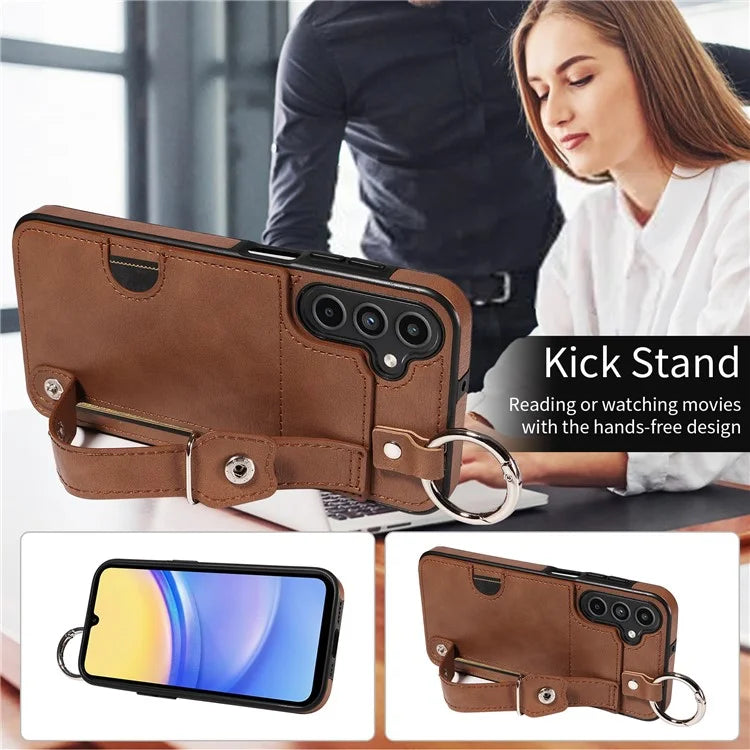008 For Samsung Galaxy A15 4G Case Kickstand Leather Coated TPU Phone Cover with Card Slot
