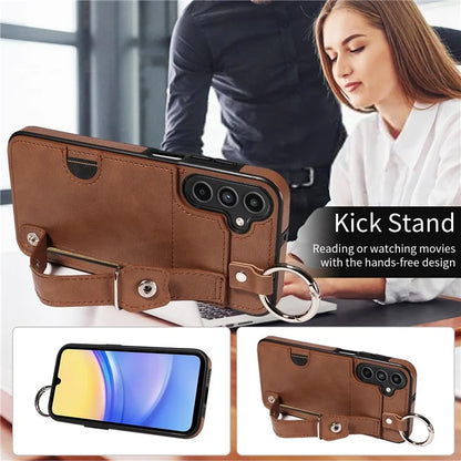 008 For Samsung Galaxy A15 4G Case Kickstand Leather Coated TPU Phone Cover with Card Slot