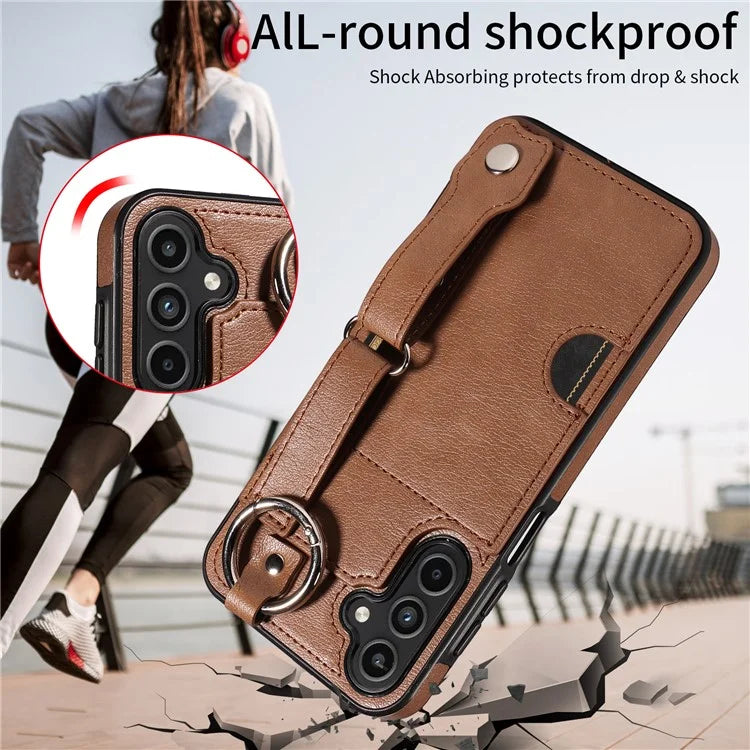 008 For Samsung Galaxy A15 4G Case Kickstand Leather Coated TPU Phone Cover with Card Slot