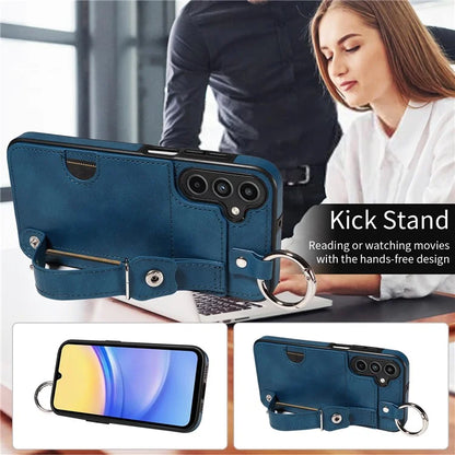 008 For Samsung Galaxy A15 4G Case Kickstand Leather Coated TPU Phone Cover with Card Slot