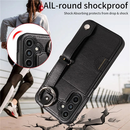 008 For Samsung Galaxy A15 4G Case Kickstand Leather Coated TPU Phone Cover with Card Slot
