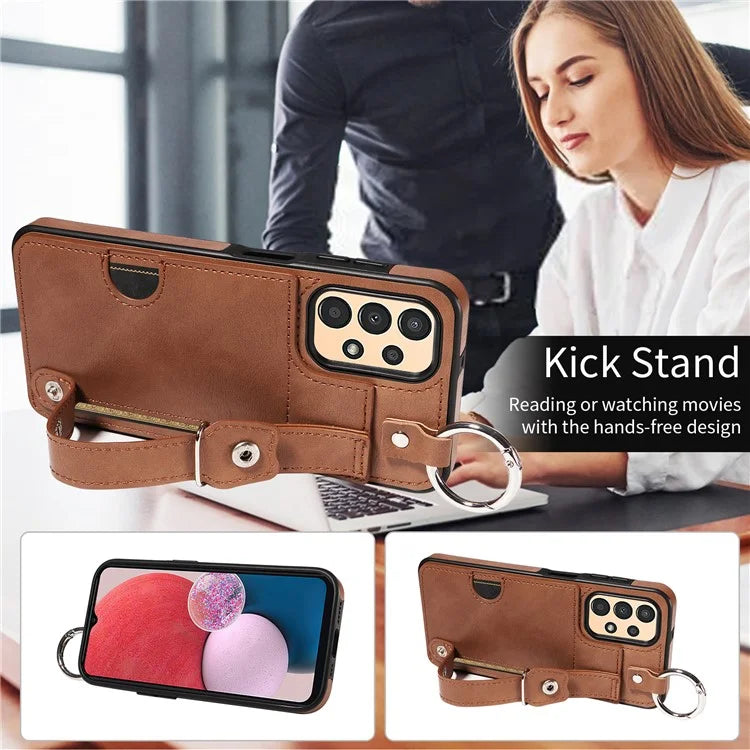 008 For Samsung Galaxy A13 5G / A13 4G /  A04s 4G (164.7 x 76.7 x 9.1 mm) / A04 4G (164.4 x 76) Case Bump Proof Leather+TPU Cover