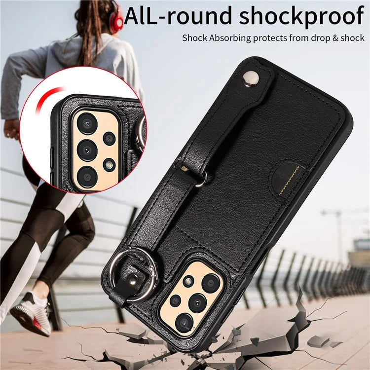 008 For Samsung Galaxy A13 5G / A13 4G /  A04s 4G (164.7 x 76.7 x 9.1 mm) / A04 4G (164.4 x 76) Case Bump Proof Leather+TPU Cover