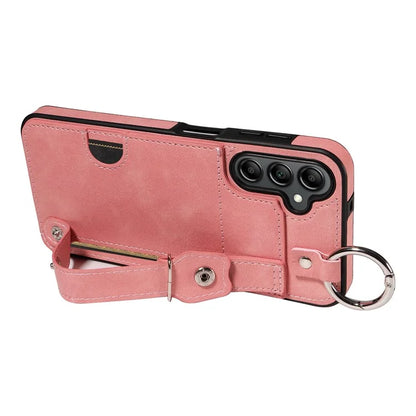 008 For Samsung Galaxy A14 5G / 4G Case Kickstand Leather TPU Phone Cover with Wrist Strap