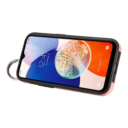 008 For Samsung Galaxy A14 5G / 4G Case Kickstand Leather TPU Phone Cover with Wrist Strap