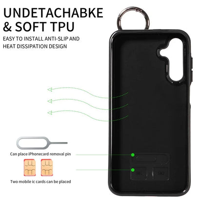 008 For Samsung Galaxy A14 5G / 4G Case Kickstand Leather TPU Phone Cover with Wrist Strap