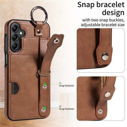 008 For Samsung Galaxy A14 5G / 4G Case Kickstand Leather TPU Phone Cover with Wrist Strap