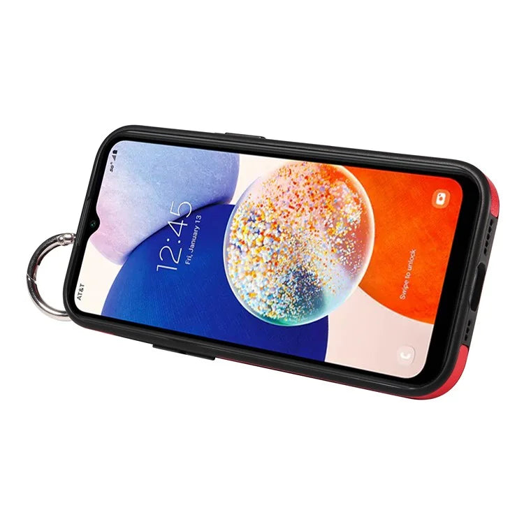 008 For Samsung Galaxy A14 5G / 4G Case Kickstand Leather TPU Phone Cover with Wrist Strap