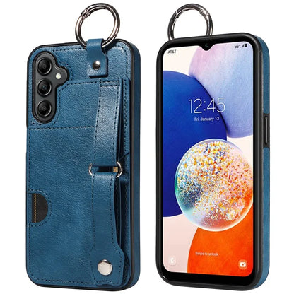 008 For Samsung Galaxy A14 5G / 4G Case Kickstand Leather TPU Phone Cover with Wrist Strap