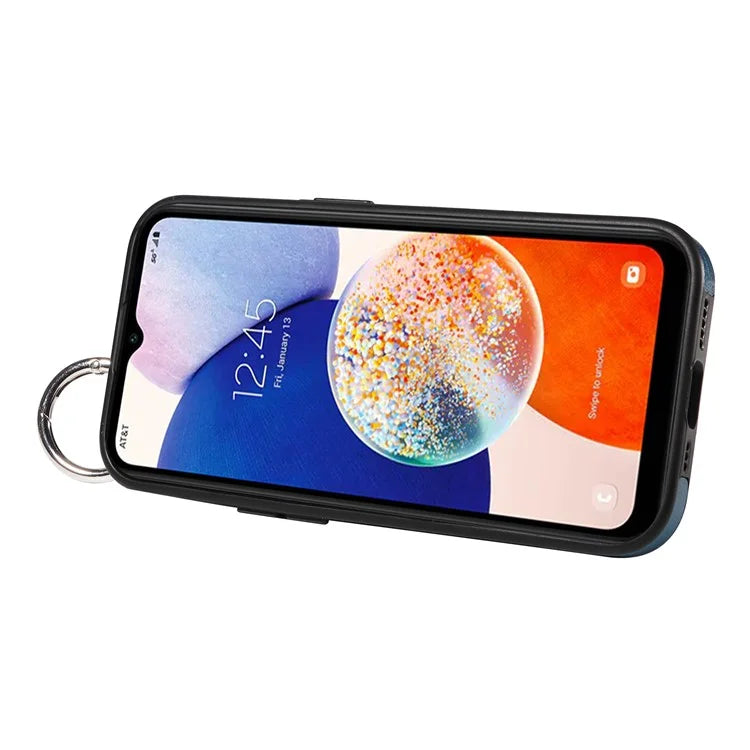 008 For Samsung Galaxy A14 5G / 4G Case Kickstand Leather TPU Phone Cover with Wrist Strap
