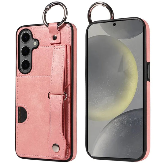 008 For Samsung Galaxy S24+ Case with Wristband Strap Leather+TPU Anti Drop Phone Cover