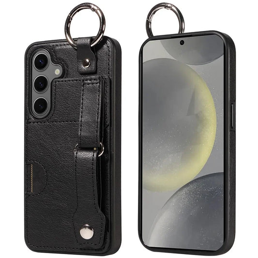 008 For Samsung Galaxy S24 Case Leather Coated TPU Shockproof Phone Cover with Kickstand