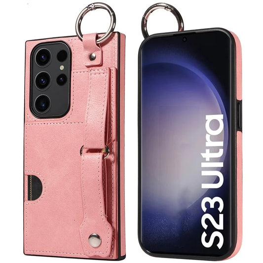 008 For Samsung Galaxy S23 Ultra Case Calf Texture Leather TPU Phone Cover with Kickstand