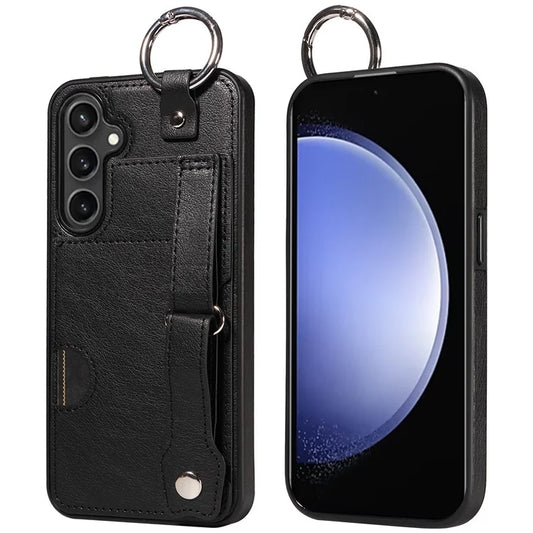 008 For Samsung Galaxy S23 FE Case Kickstand Card Slot Leather Coated TPU Phone Shell