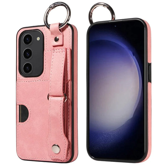 008 For Samsung Galaxy S23 Case Leather+TPU Protective Phone Cover with Ring Buckle