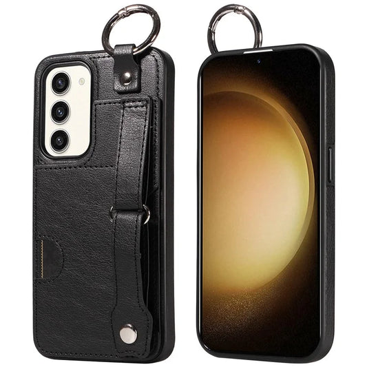 008 For Samsung Galaxy S23+ Kickstand Case Anti-Dorp PU+TPU Phone Cover with Ring Buckle