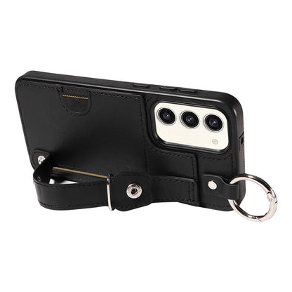 008 For Samsung Galaxy S23+ Kickstand Case Anti-Dorp PU+TPU Phone Cover with Ring Buckle