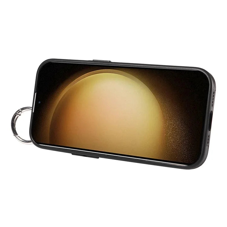 008 For Samsung Galaxy S23+ Kickstand Case Anti-Dorp PU+TPU Phone Cover with Ring Buckle