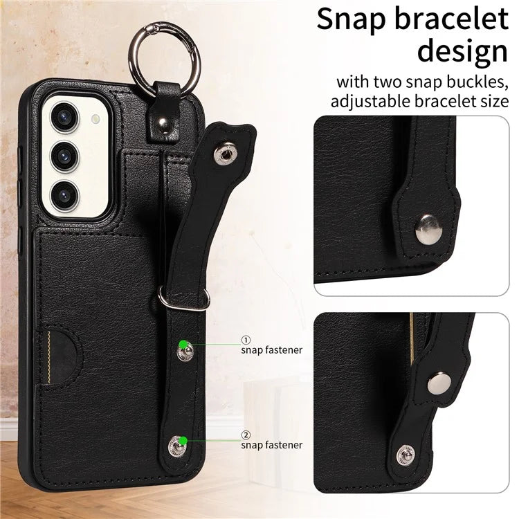 008 For Samsung Galaxy S23+ Kickstand Case Anti-Dorp PU+TPU Phone Cover with Ring Buckle