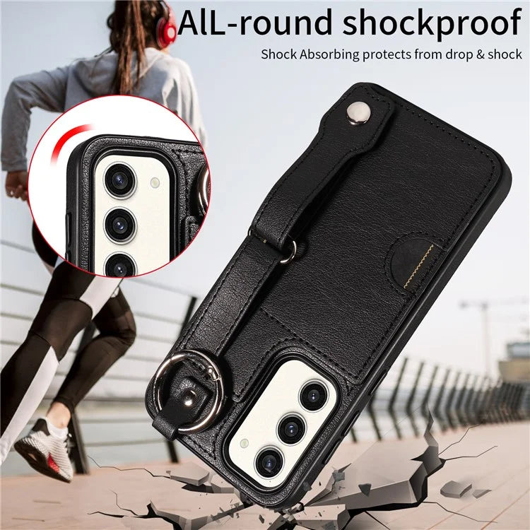 008 For Samsung Galaxy S23+ Kickstand Case Anti-Dorp PU+TPU Phone Cover with Ring Buckle