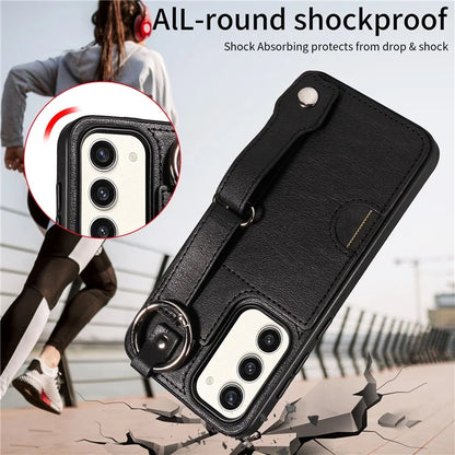 008 For Samsung Galaxy S23+ Kickstand Case Anti-Dorp PU+TPU Phone Cover with Ring Buckle
