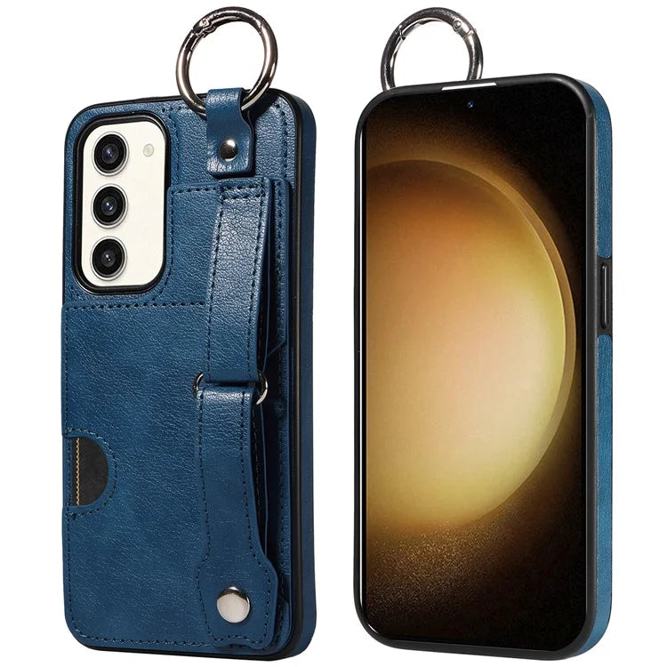 008 For Samsung Galaxy S23+ Kickstand Case Anti-Dorp PU+TPU Phone Cover with Ring Buckle