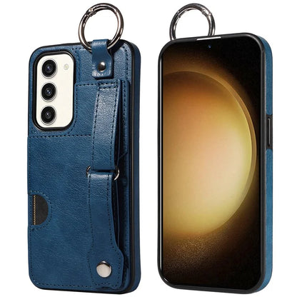 008 For Samsung Galaxy S23+ Kickstand Case Anti-Dorp PU+TPU Phone Cover with Ring Buckle