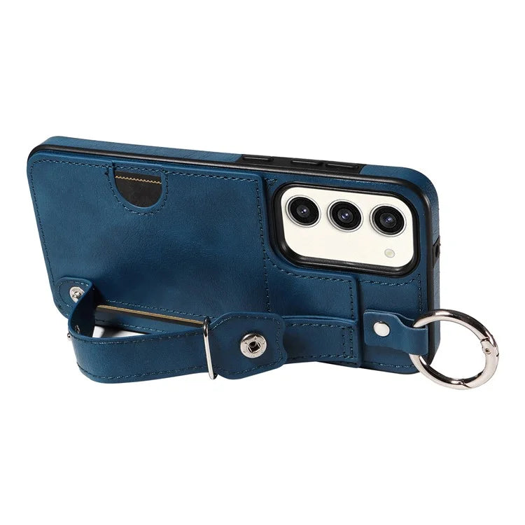 008 For Samsung Galaxy S23+ Kickstand Case Anti-Dorp PU+TPU Phone Cover with Ring Buckle