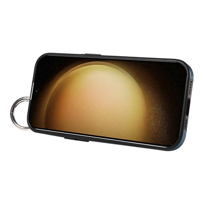 008 For Samsung Galaxy S23+ Kickstand Case Anti-Dorp PU+TPU Phone Cover with Ring Buckle