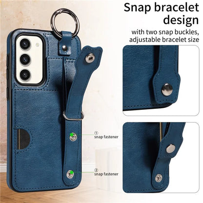 008 For Samsung Galaxy S23+ Kickstand Case Anti-Dorp PU+TPU Phone Cover with Ring Buckle