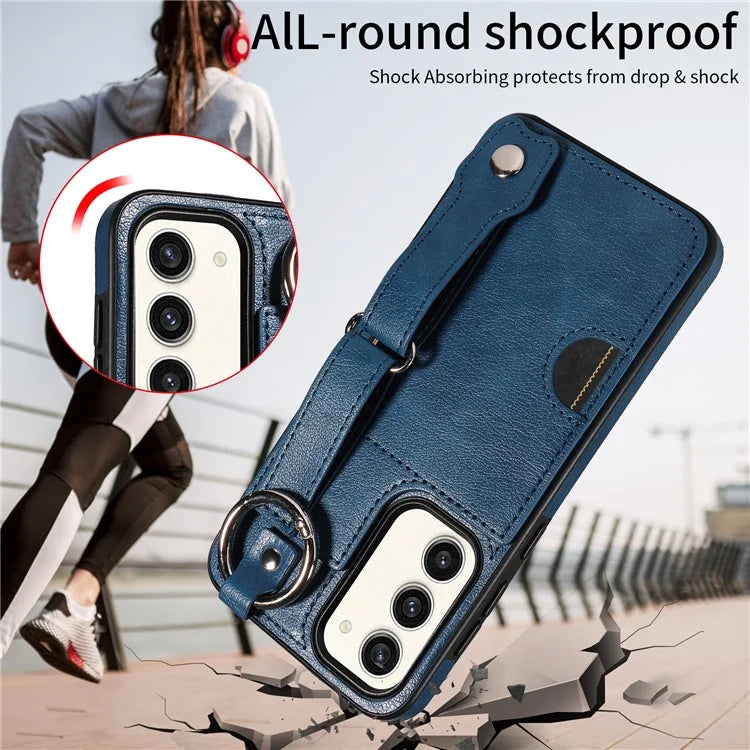 008 For Samsung Galaxy S23+ Kickstand Case Anti-Dorp PU+TPU Phone Cover with Ring Buckle