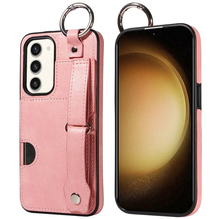 008 For Samsung Galaxy S23+ Kickstand Case Anti-Dorp PU+TPU Phone Cover with Ring Buckle