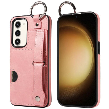 008 For Samsung Galaxy S23+ Kickstand Case Anti-Dorp PU+TPU Phone Cover with Ring Buckle